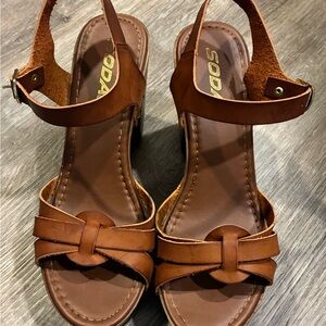 Soda Tan Knot-Front Ankle-Strap Heels